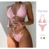 Women's Swimwear 2023 Sexy Chain Belt Bikini Set Bandage Backless Sling Split Beach Pool Party Swimsuit Thong Briefs Two-Piece