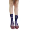 Chaussettes invisibles en dentelle pour femmes, Harajuku, hautes, noires, Ultra-fines, ajourées, respirantes, imprimées, en soie antidérapante, 2023