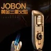 2021 Jobon Triple Torch Metal Windproof Blue Flame No Gas With Cigar Cutter Lighters Cigarette Lighter Gift For Men I9EP