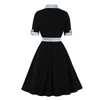 Basic Casual Dresses Women Vintage Bow V-Neck Dress Retro Rockabilly Cocktail Party 1950s 40s Swing Dress Summer Dress Short Sleeves 230904