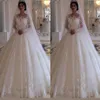 2019 arabski czarujący Bateau Long Rleeves Suknia ślubna Księżniczka Długa niestandardowa Made Pełna koronkowa księżniczka ślubna suknie ślubne Siez Train253W