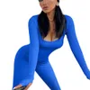 Womens Two Piece Pants Women Skinny Jumpsuit Solid Color Ribbed Knit Long Sleeve Square Neck Bodycon Romper Work Out Sport Yoga Playsuits 230904