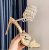 Stiletto Topuk Sandallar Lüks Tasarımcı Kristal Lamba Kolye Rhinestone Twining Ayak Yüzüğü Yüksek Topuklu Kadın Ayakkabı Dar Bant 10cm Topuk Sandal 35-43