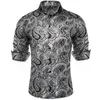 Herrklänningskjortor Luxury Royal Blue Paisley Silk Wedding Party Performence Shirt For Men Social Clothing Camisas de Hombre