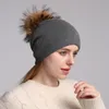 Bonnet/Crâne Casquettes Automne hiver chaud tricoté chapeau femmes laine Skullies bonnets décontracté femme cachemire bonnet casquette réel fourrure de raton laveur pompon chapeau 230905