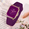Наручные часы WWOOR Роскошные брендовые часы для женщин Модные квадратные фиолетовые женские кварцевые наручные часы Водонепроницаемый силиконовый ремешок Relogio Feminino 230905