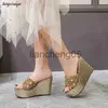 Slippers Rhinestone Gold Silver Seven Platform Slippers Women Wedge Slippers Slippers Summer Beac Beac Casual Cheels Sandals X0905