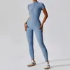 New solid color fitness sports stand collar half zip naked feeling women short-sleeved one-piece yoga dress