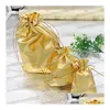 Bolsas de jóias sacos banhado a ouro gaze cetim saco de presente de natal 6x9cm 7x9cm 9x12cm 13x18cm novo 4 tamanhos moda gota entrega embalagem di otsvh