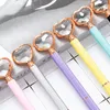 Stylos à bille en diamant couleur bonbon, stylo à bille rotatif en forme de cœur, fournitures d'écriture pour l'école et le bureau