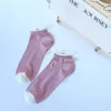 Vrouwensokken Lente zomer krimpen borduurwerk tulpen Casual Solid Color Flower Short Sock 2023 Fashion Ladies Sox 10 Paren