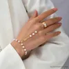Charm Bracelets Simple Heart Pendant Chain Bracelet Link Connected Gold Wide Finger Ring Bracelets for Women Link Hand Harness Jewelry R230905