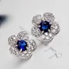 Kolczyki projektanckie kanał luksusowy moda nowych niebieskich kryształowych małych świeżych kolczyków pełnych diamentów wykwintne kwiaty akcesoria temperamentu biżuteria