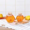 Förvaringsflaskor kök kork lock med trä dippare transparent hexagon dispenser container honung burk pott