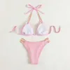 Damen Bademode 2023 Sexy Kettengürtel Bikini Set Bandage Rückenfrei Sling Split Strand Pool Party Badeanzug Tanga Slip Zweiteilig