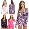 Tute da donna Pagliaccetti Donna Yes Daddy Lettera Leopardata Stampata Indumenti da notte Tuta Maniche lunghe Body Body aderente Pagliaccetti corti Pigiama Tuta 230904