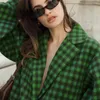 Femmes laine mélanges KAAAZI femme à manches longues Vintage Plaid imprimé lâche laine manteau col rabattu bouffée vert femmes décontracté 230905