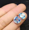 Stud Earrings Natural Real Blue Topaz Rectangle Earring 925 Sterling Silver For Men Or Women 2.4ct 2pcs Gemstone J9010902