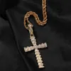 Hip Hop Glacé Croix Pendentif Collier Or Argent Plaqué Cuivre Zircon Croix Collier pour Hommes Femmes