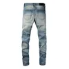 Hip Hop Jeans Hosen Herren Strass Patch Männer Skinny Hellblau Denim Hose Herren Freizeithose Große Größe 28-40 US Größe 1308