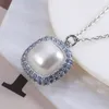 Bling Blue Diamond Elegancki urok Naszyjniki dla kobiet kwadratowe geometria kryształowa matka perłowa miłosna biżuteria weselna