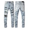 Hip Hop Jeans Pants Men's Patch Men Skinny Light Blue Denim Pant Mens Casual Trousers Big Size 28-40 US Size 1307