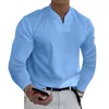 Men's Polos Men Tops Solid Color Slim Fit Long Sleeves Pullover Colorfast V Neck Casual Autumn Shirt Clothes T-Shirts