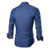 Mens Denim Shirts Long Sleeve Men Dress Shirt Fashion Slim Fit Style Navy Blue Jeans Male Shirt Longsleeve Shirt For Men210P