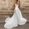 Elegancka satynowa suknia ślubna dla kobiety 2024 Sweetheart A-Line Spaghetti Paski Otwarte Back Bride Sukni