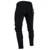 ZEMTOO Men's black ripped jeans washed frayed trousers zipper decoration pants215f