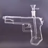 Bong en verre unique Dab Rig conduites d'eau 7,5 pouces cendrier narguilés forme de pistolet recycleur Shisha Bong avec bol d'herbes sèches tuyau de brûleur à mazout à bille de 30 mm
