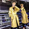 Herrgravrockar Performance Long Coat Men Shiny Night Club Stage Dance Cloak Cape Sleeve Capote Masculino Gold Silver XXL 230904