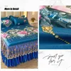 Bed Skirt 2 3 Buah Seprai Klasik Renda Biru Royal Rok Tempat Tidur Dapat Dicuci dengan Mesin Pita Elastis untuk Ukuran King Queen 230905