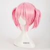 Cosplay peruker puella magi madoka magi madoka kaname cosplay peruker rosa kort 2 klipp hästsvansar värmemotent syntetiska hår peruk peruk cap 230904