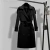 Women's Wool Blends Autumn Korean Trench Coat för kvinnor Justerbar midja Solid långa rockar Vinterkläder plus storlek Office Lady Windbreaker Jackets L230905