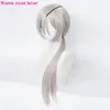 Cosplay Wigs Anime Chainsaw Man Quanxi Cosplay Silver Long Wig Eyes Patch Halloween Party Plaw Play Play