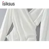 Isiksus noir été Sexy body femmes à manches longues dos nu blanc col en V combinaisons courtes ouvert entrejambe body pour les femmes JS027 230904