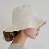 Breda randen hattar hink hattar vårens sommartassel Brim Bucket Hat Women Cotton Portable Foldble Beach Tourism Cap Ladies Outdoor Panama Caps Sun Hats 230905