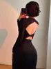 Basic Casual Jurken Sexy Backless WOMENGAGA Kink Maxi Lange Jurk Lange mouwen Ronde Hals Strakke Slanke Gewaad Mode Vrouwen Tops IT2O 230905