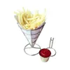 Jewelry Pouches Bags 2Pcs French Fries Stand Cone Basket Fry Holder With Sauce Dippers Metal Fried Chicken Display Rack Wire167Q