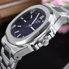 Swiss pp mens watches quartz movement square case origianl clasp watch for men silver blue auto date splash waterproof analog wris265Q