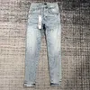 Lila designer jeans byxor broderi quiltning rippad för trend varumärke vintage pant mens fäll smal skinny mode jeans1