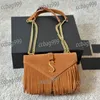 Luxury Suede Tassel Bag in Textured Leather Abrasive Gold Hardware Handle Tote Designer Wallet Shoulder Crossbody Envelope Bags Womens Coin Purses with Chain 25cm