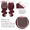 Synthetic Wigs Vall 32 Inci 99J Bundel Gelombang Tubuh dengan Penutup Rambut Manusia Burgundy Bergelombang Brasil 4X4 Remy Penutupan Renda 230905