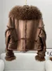 Womens Fur Faux Pudi Fashion Lady REAL Rabbit Jacket Winter Warm Sheep Pock CT2106 230904