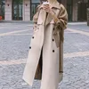 Womens Trench Coats Korean Female Style Double Button Patchwork Windbreaker Long Sleeves Autumn Winter Women Outterkläder 230904