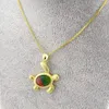 Silver pendant Fire Ammolite pendant cute turtle designs Necklace with chain Natural Stone jewelry for Women