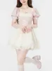 Summer Pink Sweet Kawaii Dres Puff Sleeve France Vintage Party Mini Dress Lace Korean Elegant One Piece Female 230808