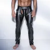 Mäns kroppssaxar Mensbyxor Öppna Crotch Pu Leather Latex Leggings Fitness Pencil Pants Taniec Na Rurze Clubwear Gay Sexy219H