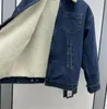 Pra1 ny denimjacka kvinnor lambwool rockar 2023 rockar designer kvinnor vinter jacka kvinnor metall triangel logotyp jacka överrock födelsedag julklapp